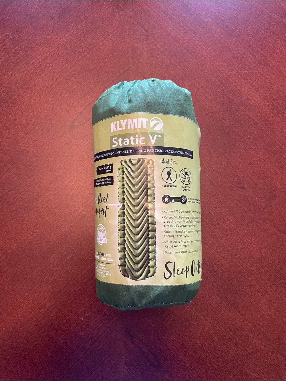 Klymit Static V Lightweight Inflatable Sleeping Pad - Green